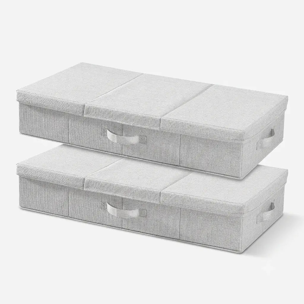 Las Mareas Two light gray fabric storage boxes stacked vertically on a clean white background.