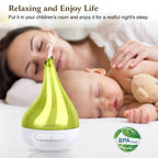 Woman and child sleeping with a green diffuser in the foreground, promoting relaxation and rest.