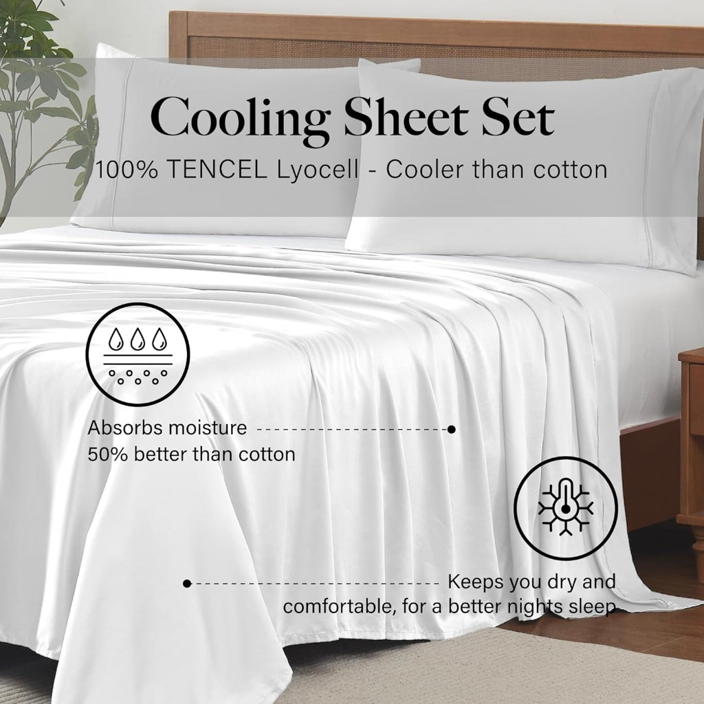 Neatly made bed with white bedding in a modern bedroom setting.