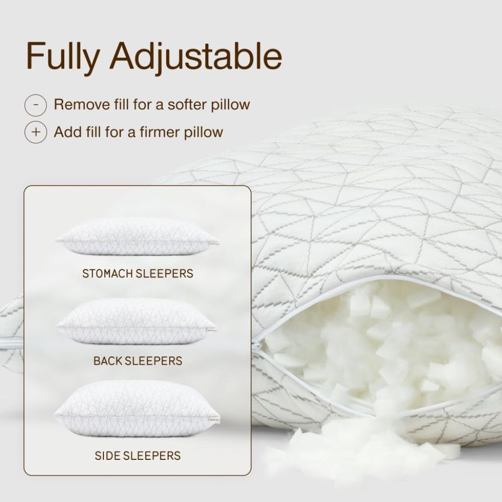 Core Calm Adjustable Memory Foam Pillow – Shredded Cooling Pillow for Side & Back Sleepers