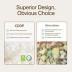 Comparison chart between COOP pillows and other pillows on a beige background.