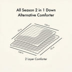 Diagram of a 2-layer all-season 2-in-1 down alternative comforter with dimensions.
