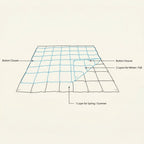 Diagram of a layered fabric with button closures on a beige background