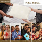 Collage of people exchanging sheet set as gifts with text 'Perfect Gift Choice' and gift-giving scenarios for holidays.