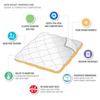HEIQ Smart Temperature Down Alternative Comforter with features listed on a white background