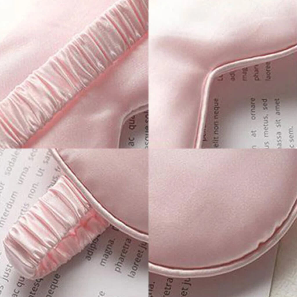 Collage of a pink fabric product with ruffled edge on a text background
