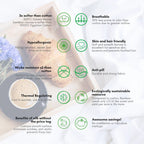 Bamboo fabric benefits infographic with text and icons on a white background