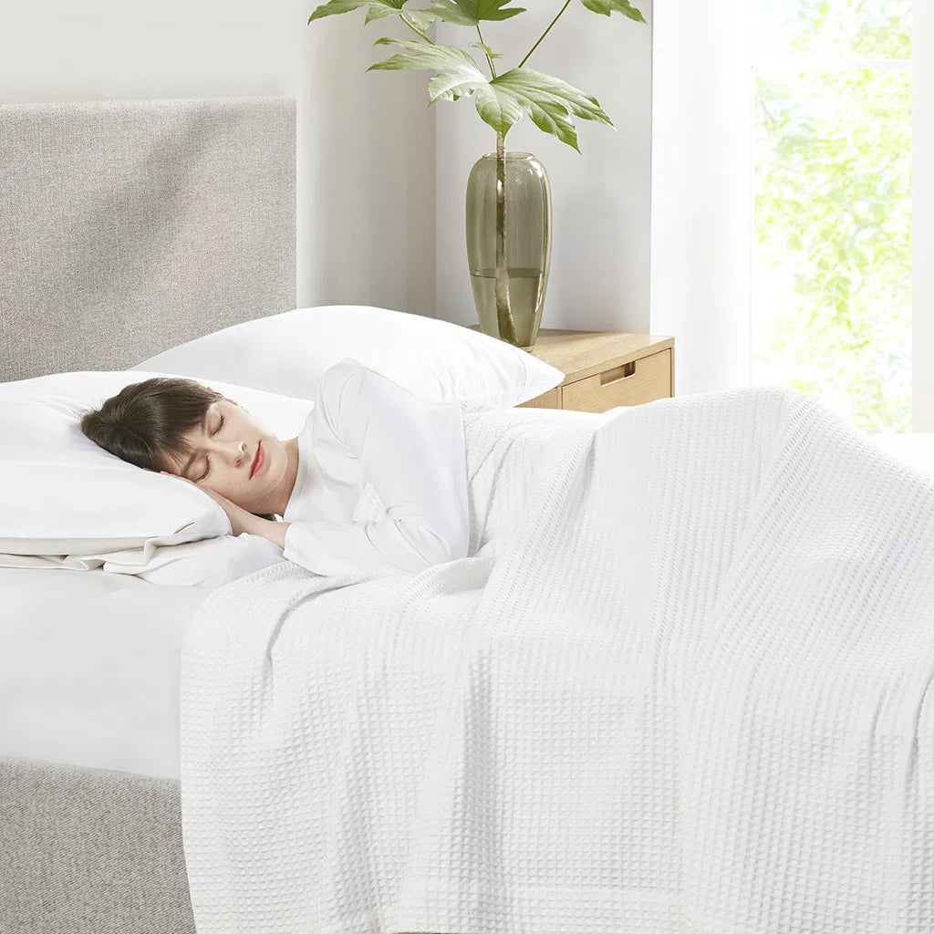 White Cotton Waffle Blanket